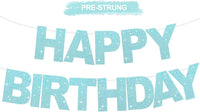 BEISHIDA Pre-Strung Glitter Pink Happy Birthday Banner Party Sign - Light Blue