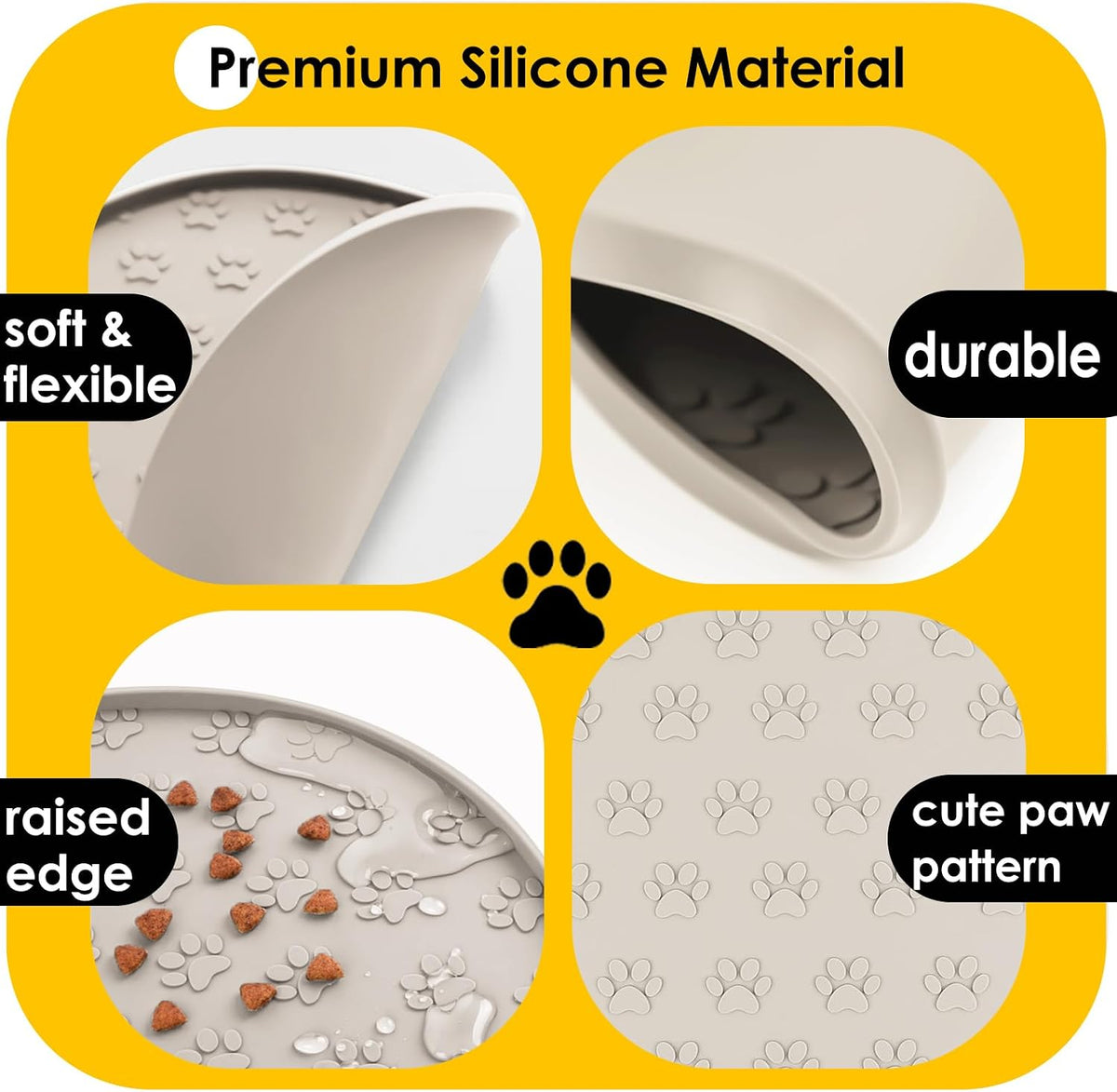 Pet Feeding Mat, Waterproof Anti-Slip Placemats for Dog Cat Bowl Silicone Pet Food Mat, Raised Edge - 1 Beige / 10.9"L x 10.9"W - image 4