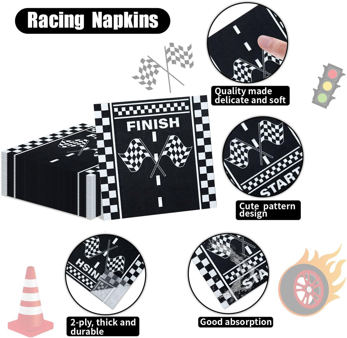 PIXHOTUL 100 pack red and white striped carnival paper napkins - view 27