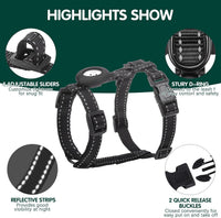 BINGPET Cat Harness with Airtag Holder - Black Reflective (Both Buckles on Chest) - image 4