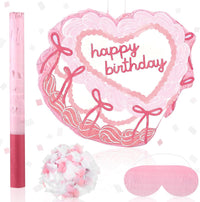 Feifeiya pink bow piñata with pink and white bat, eye masks and confetti