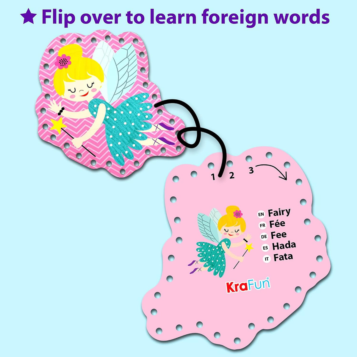 KRAFUN Princess, Unicorn & Mermaid Lacing Cards Age 3+ - Girly - Large - image 4