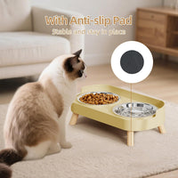 Elevated Cat Bowl, Raised Cat Food and Water Bowl Set for Indoor Cats, Splash Proof with 2 - Cat Bowls-Yellow - image 4