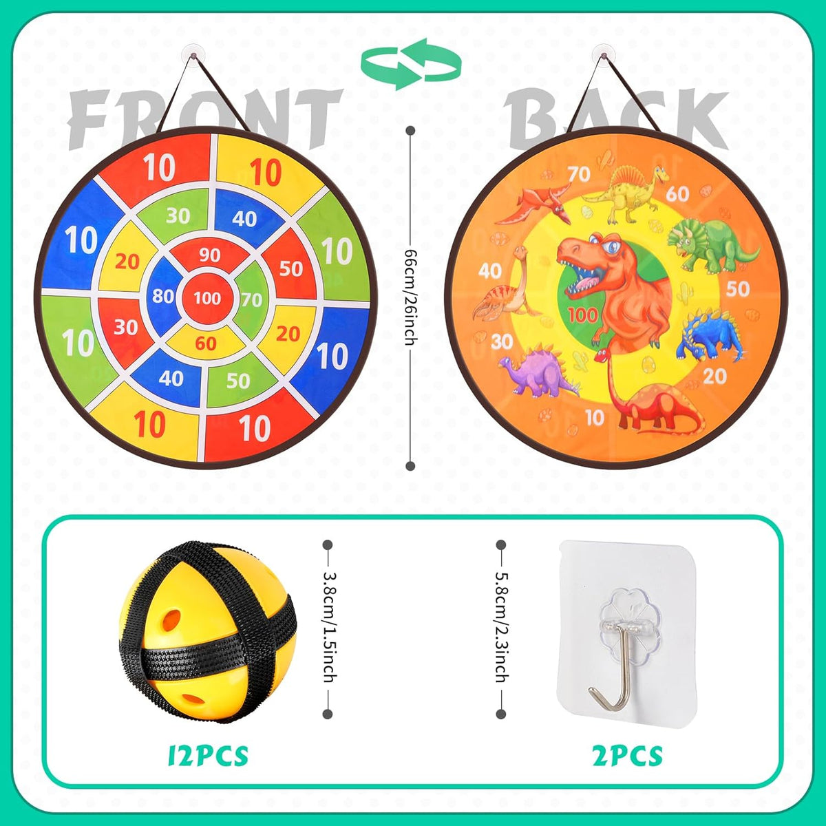 Redllo 58 piece carnival games set with dart board, numbered tin cans, cones and bean bags - view 4