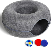 Large Cat Tunnel Bed for Indoor Cats with 3 Toys - M(20x20x9) / Dark Grey