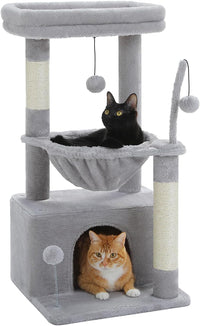 PEQULTI Small Cat Tree Tower for Indoor Cats - Grey / L(15.8"L x 15.8"W x 33"H)