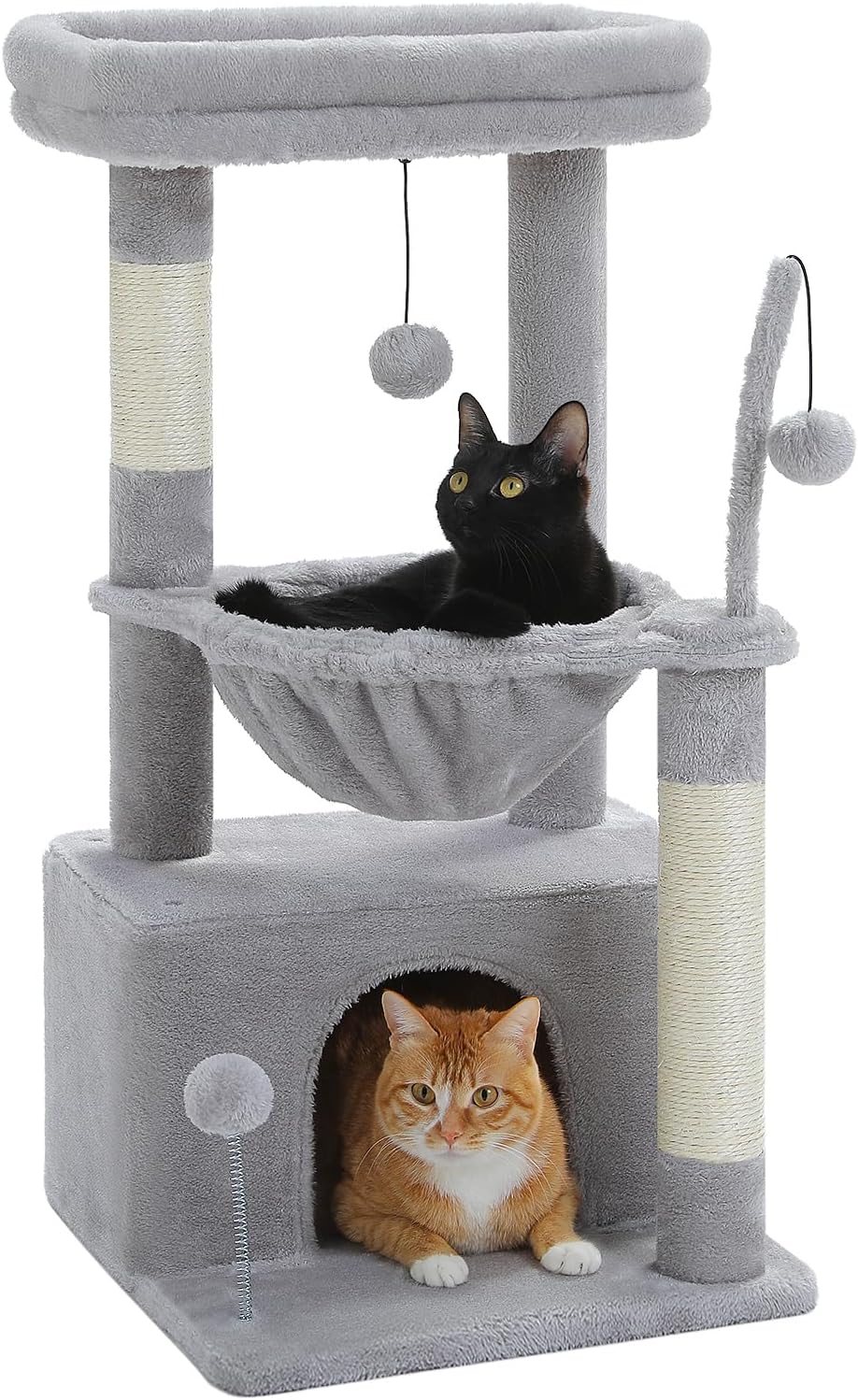 PEQULTI Small Cat Tree Tower for Indoor Cats - Grey / L(15.8"L x 15.8"W x 33"H)
