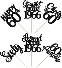 24PCS Black Happy 50th Birthday Cupcake Toppers Fifty Straight Outta - Black / 60th - image 3