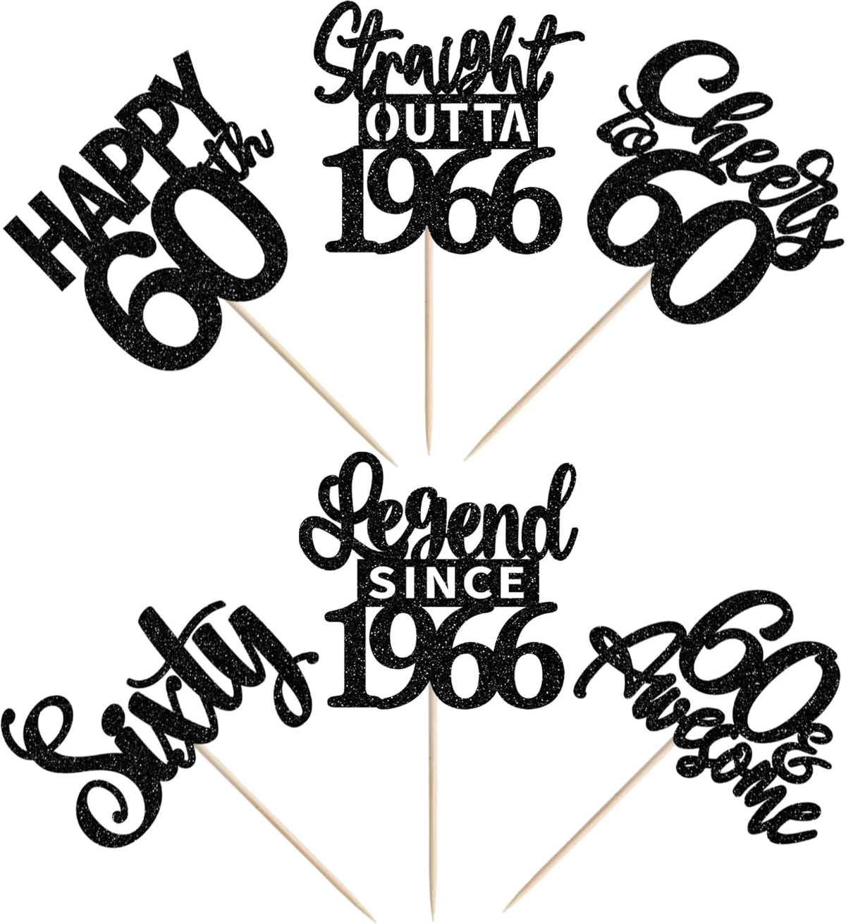 24PCS Black Happy 50th Birthday Cupcake Toppers Fifty Straight Outta - Black / 60th - image 3
