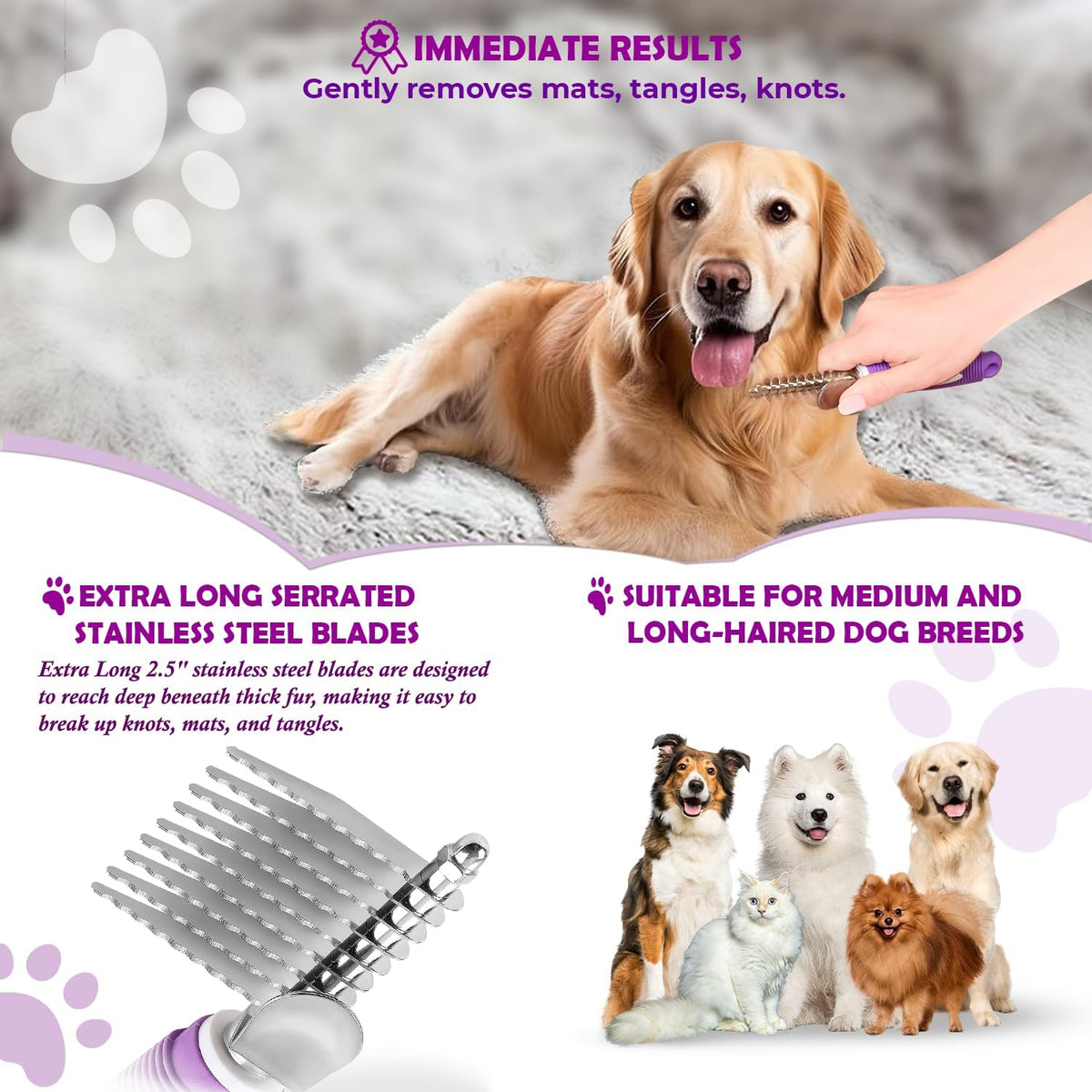 GENPEPADO Dematting Undercoat Rake Comb for Dogs & Cats with Long - image 4