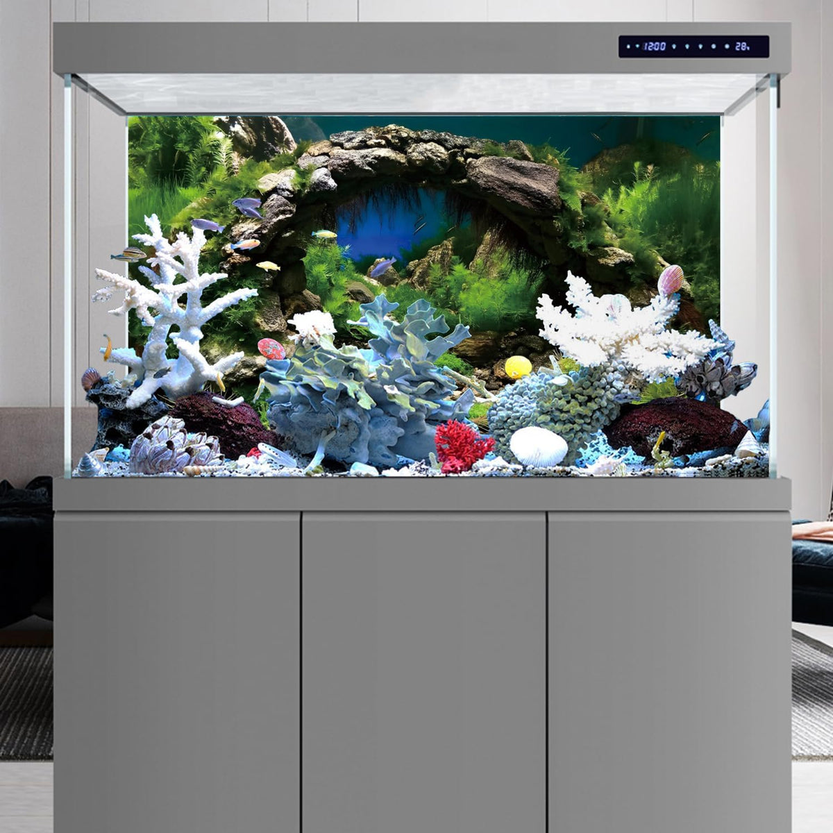 24x16 in Arch Stone Aquarium Backdrop Aquatic Plant Fish Tank - 72x16in/180x40cm - image 2