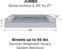 Furhaven Orthopedic Dog Bed for Large Dogs w/ Removable Bolsters & Washable Cover, For Dogs Up to 95 lbs - Plush & Suede Sofa - Gray, Jumbo/XL