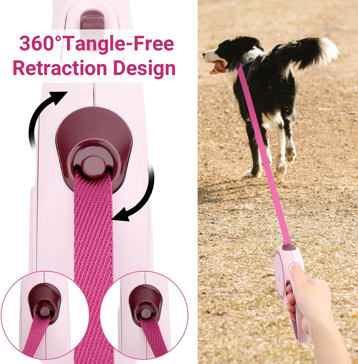Segarty 26ft Dog Leash Retractable - Pink Wine / 16ft(up to 44 lbs) - image 4