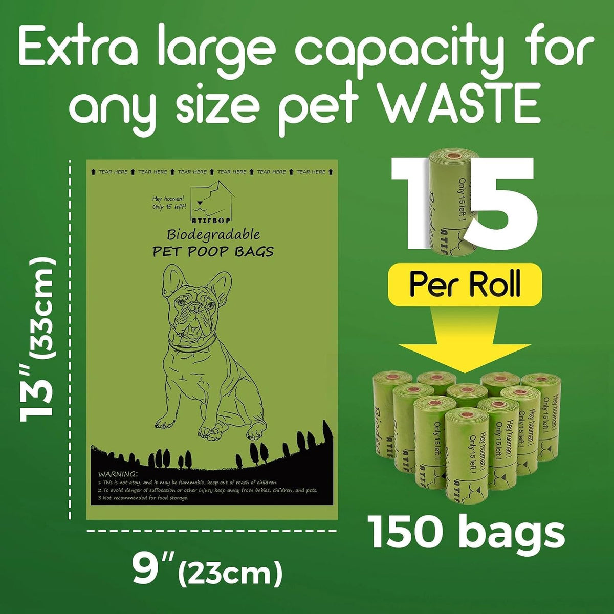 ATIFBOP Biodegradable Dog Poop Bags Rolls 360 Count Scented - 150 Count (Pack of 1) / Lemon Scent - image 2