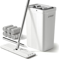 JOYMOOP Mop and Bucket Set with Wringer, Flat Mops for Floor Cleaning, Wall Mop Cleaner with Long Handle, Hardwood Floor Mop with 6 Microfiber Pads