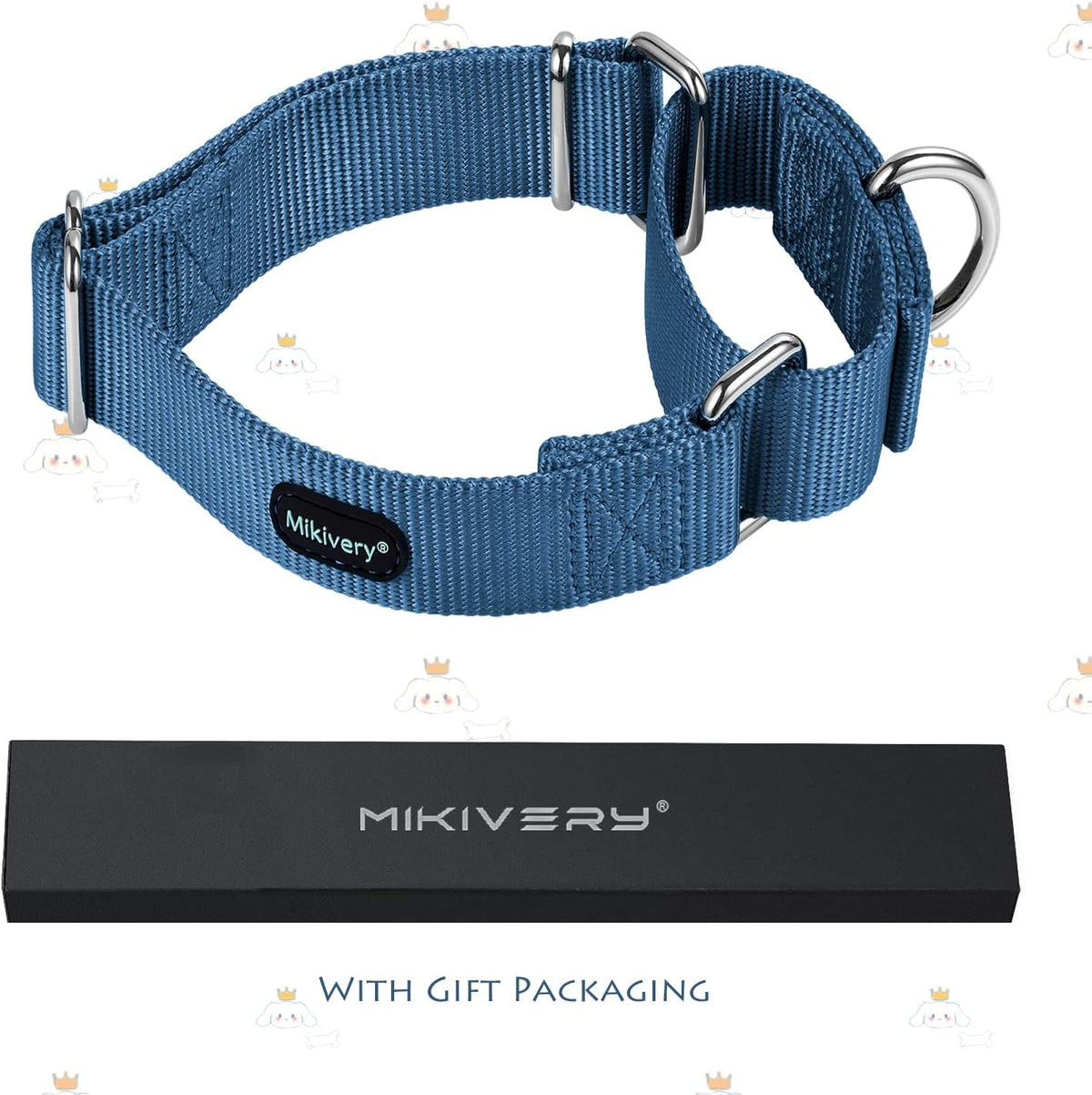 Mikivery martingale dog collar in adjustable nylon with nickel plated steel hardware - view 3