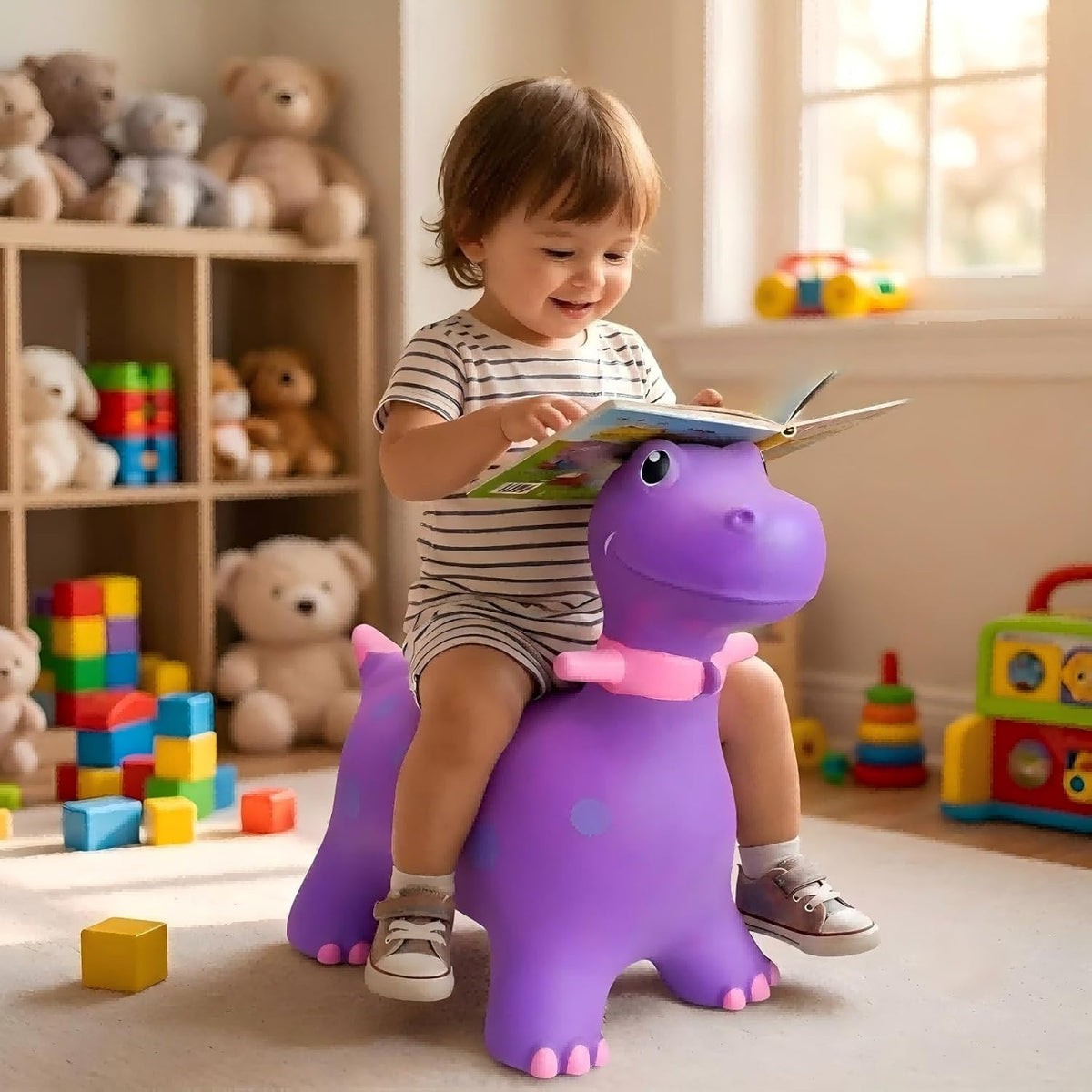 HotMax Bouncy Horse, Dinosaur Hopper Toys for Kids - Purple Dinosaur - image 3
