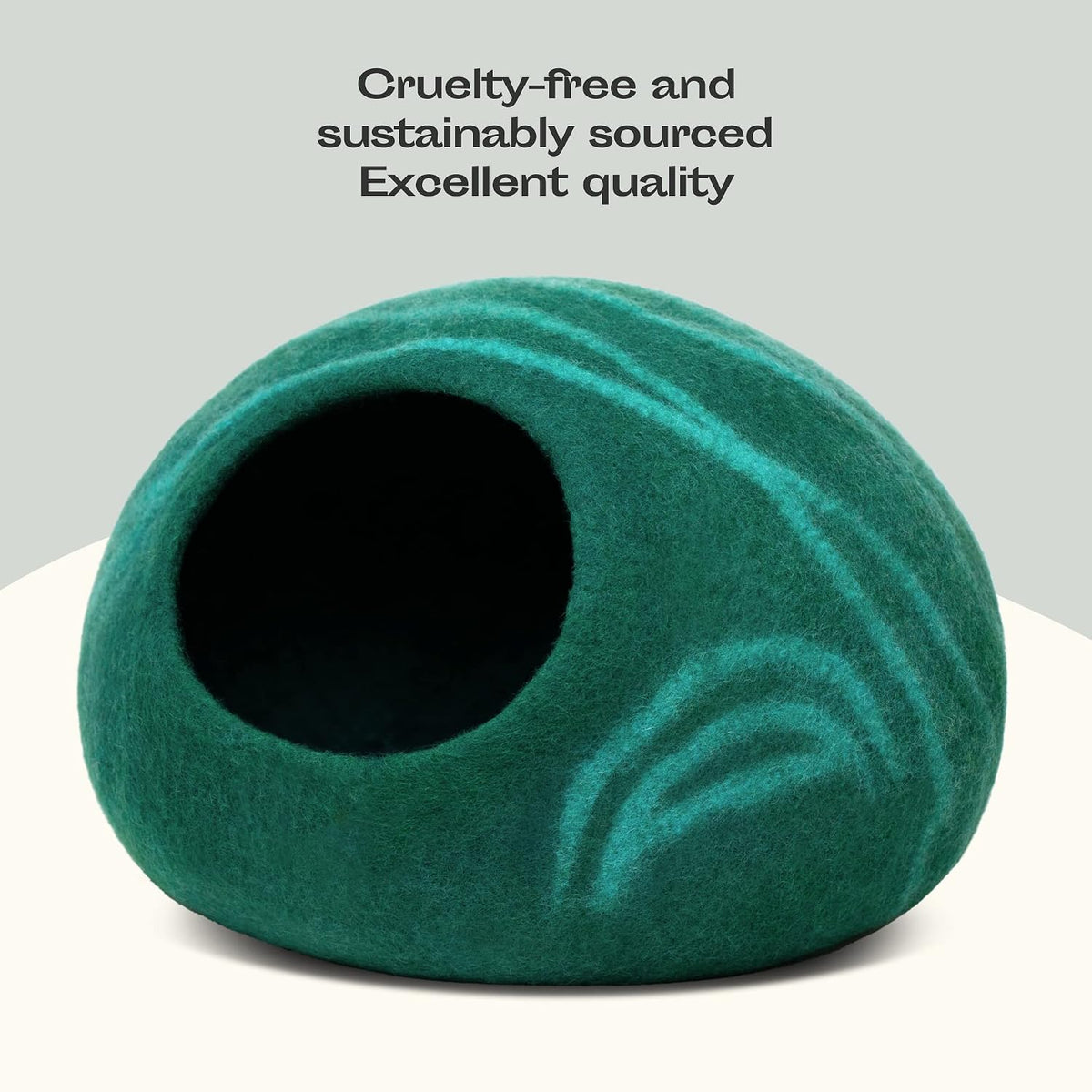 Cat Cave, New Zealand Wool Bed for Indoor Cats - Emerald / Large - image 4