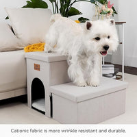 Dog Stairs with Condo 15" H, 2-Step Wider Dog Steps for Small/Medium/Large Old Dogs Cats, Folding Sturdy Storage Pet Stairs Climbing Bed Couch, Ramp for Car Hold Up to 150 lbs, Beige