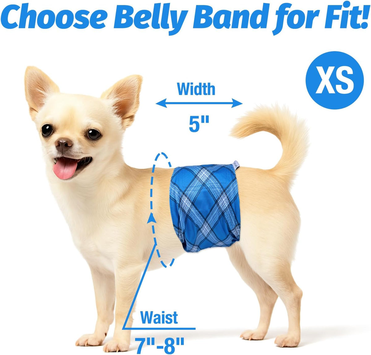 Pet Soft Dog Belly Bands - Washable Dog Diapers Belly Band for Male Dogs, Reusable Male Dogs Wraps - Blue Plaid / X-Small (NewBorn 7''-8'') - image 2
