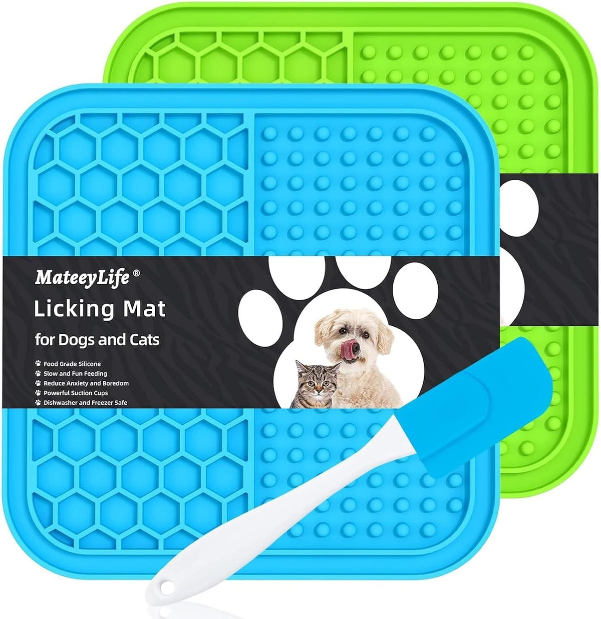 MateeyLife Lick Mat for Dogs & Cats - Blue&Green / 6"x6"
