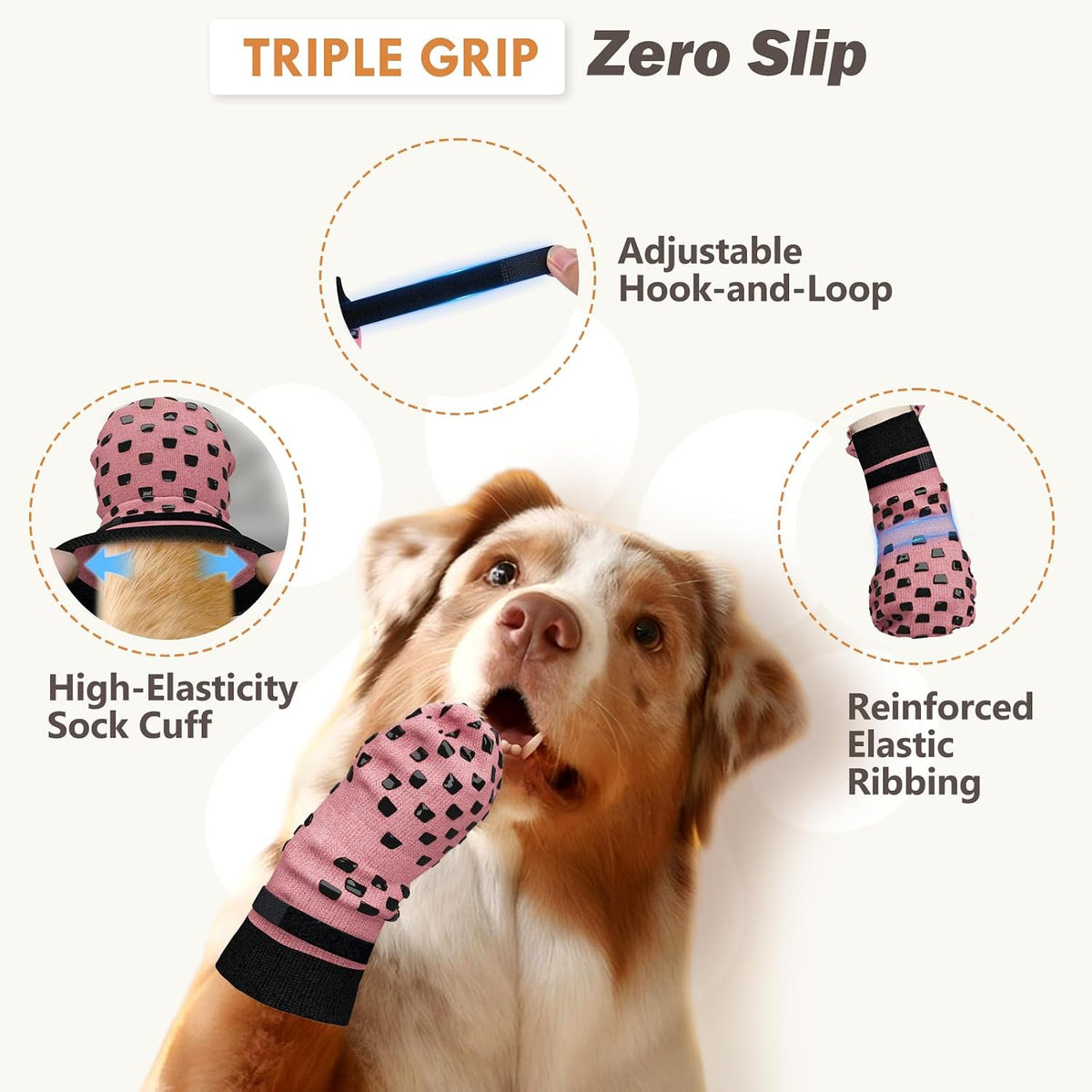 Anti-slip dog socks with rubber grips and elastic cuff in cotton blend - view 2