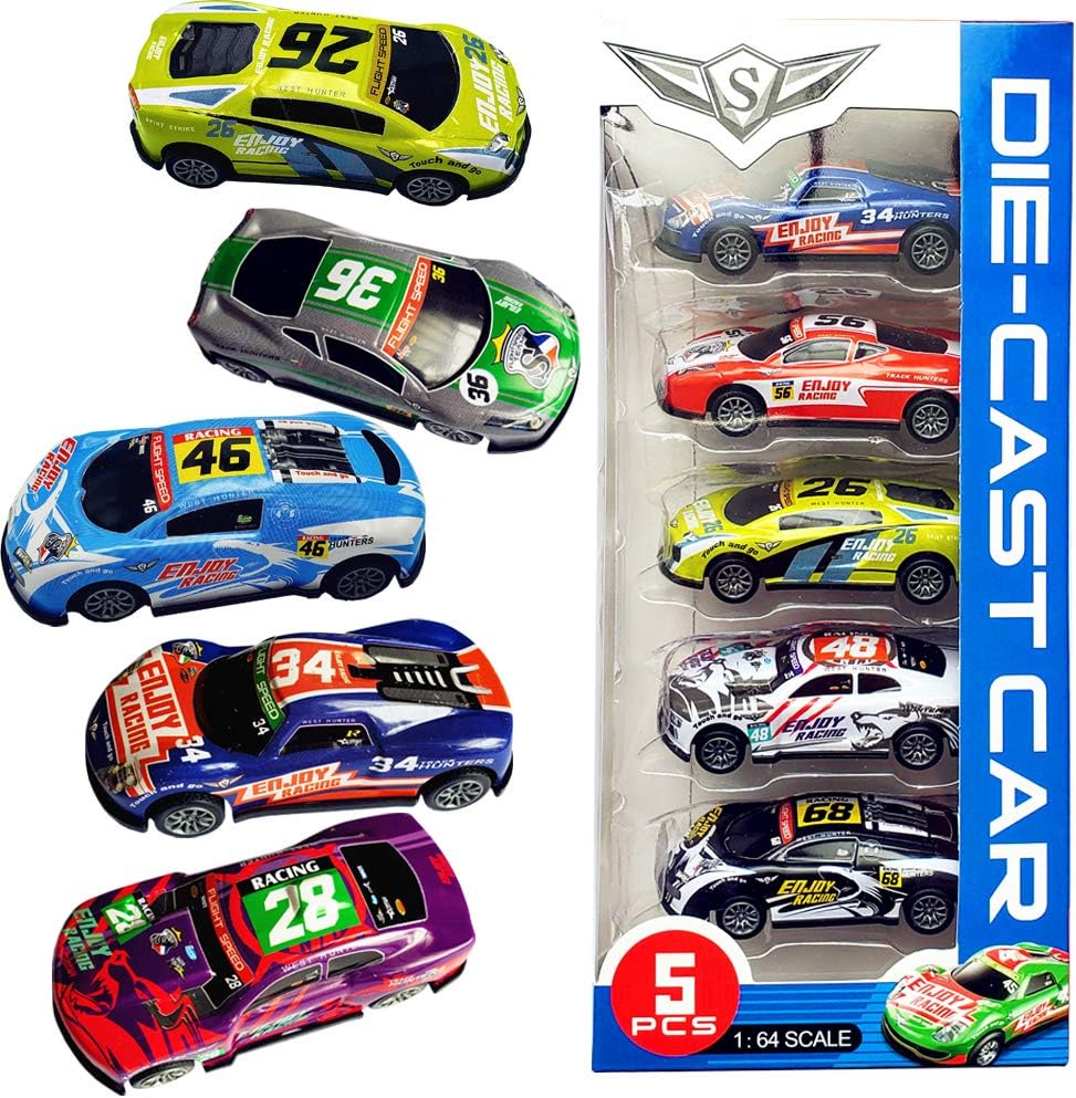 Himeeu pull back race cars set of 5, colorful 3 inch die cast metal toy cars