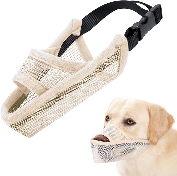 Crazy Felix Nylon Dog Muzzle for Small Medium Large Dogs, Air Mesh Breathable and Drinkable Pet Muzzle for Anti-Biting Anti-Barking Licking (XXS, Beige)