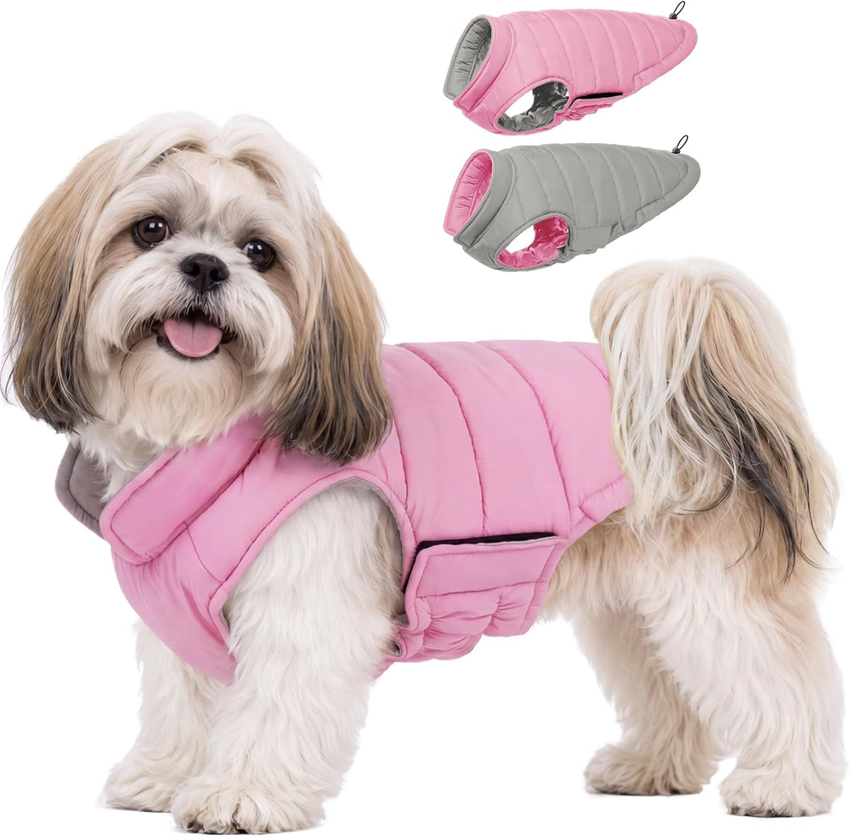 Lelepet Reversible Dog Coat Windproof Dog Jacket Lightweight Puffer - Extra Small / Pink