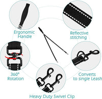 PetBonus Two Point Control Dog Leash, Works with No Pull Harnesses, No Tangle Training Leashes, Soft Padded and Reflective Walking Lead, Converts to Single Lead for Medium Large Dogs (Black)