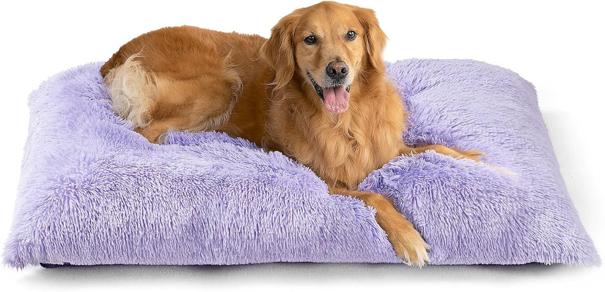 EHEYCIGA Fluffy Dog Crate Bed, Plush Extra Large Dog Pillow - Purple / 41 x 27.5