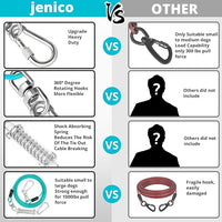 Jenico Dog Tie Out Cable - 10/15/20/30/40/50/70/100/150FT Runner Cable with Swivel Hook and Shock Spring, Leash Tether for Yard, Outdoor and Camping, for Small to Medium Pets Up to 500 LBS