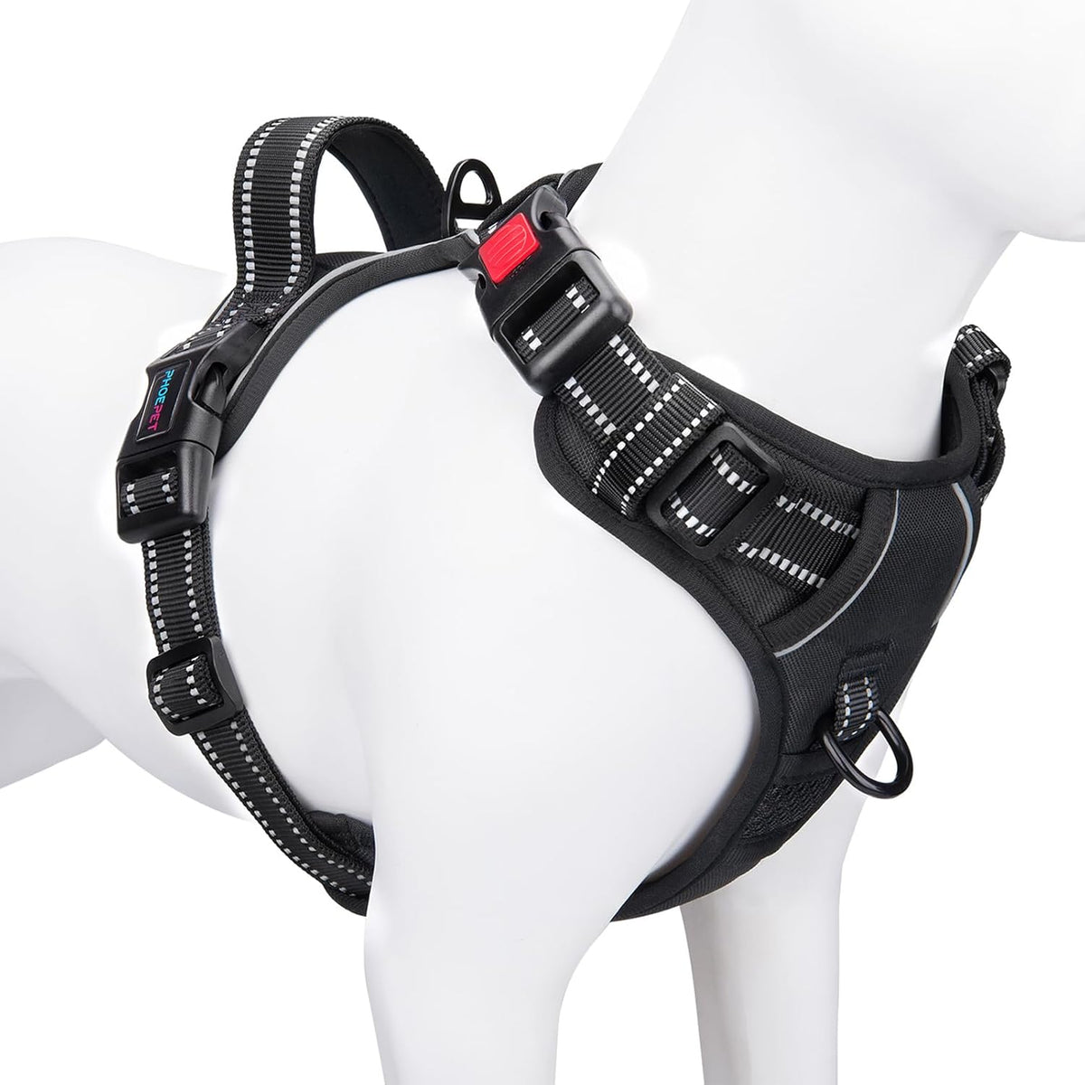 PHOEPET No Pull Dog Harness Medium Reflective Front Clip Vest - Small / Black