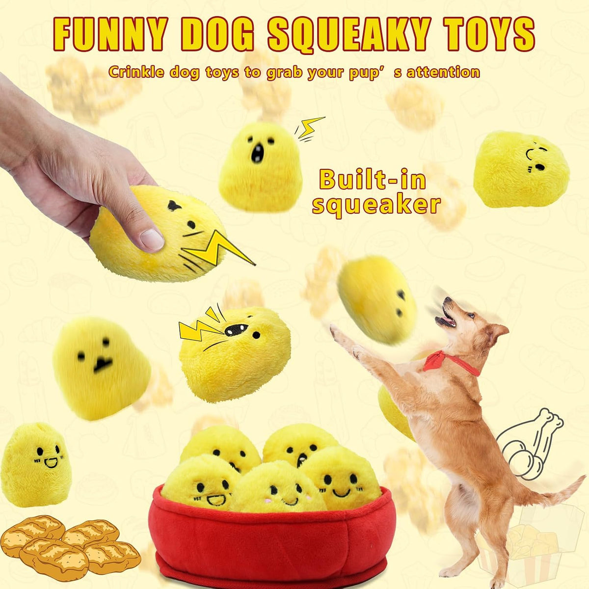 Tug of War Dog Toy, Squeaky Dog Toys Interactive Duck Puppy Toys – Essentials for Dogs - Yelllow Chicken Nugget - image 3