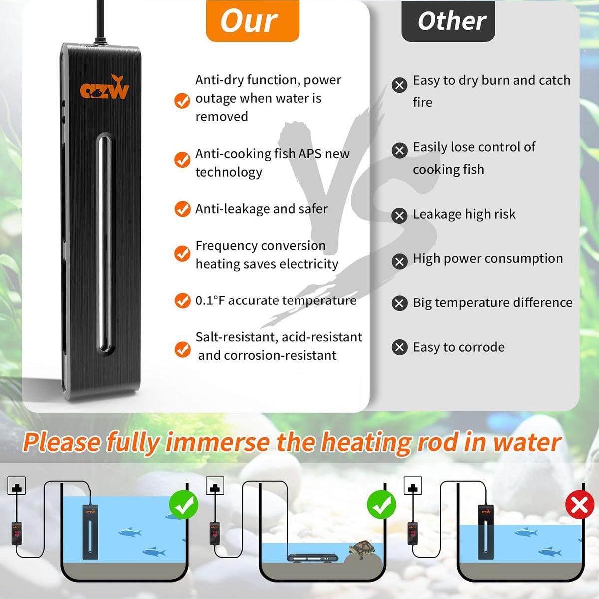 azw 800W Aquarium Heater for 110‑250 Gal - XS - image 2