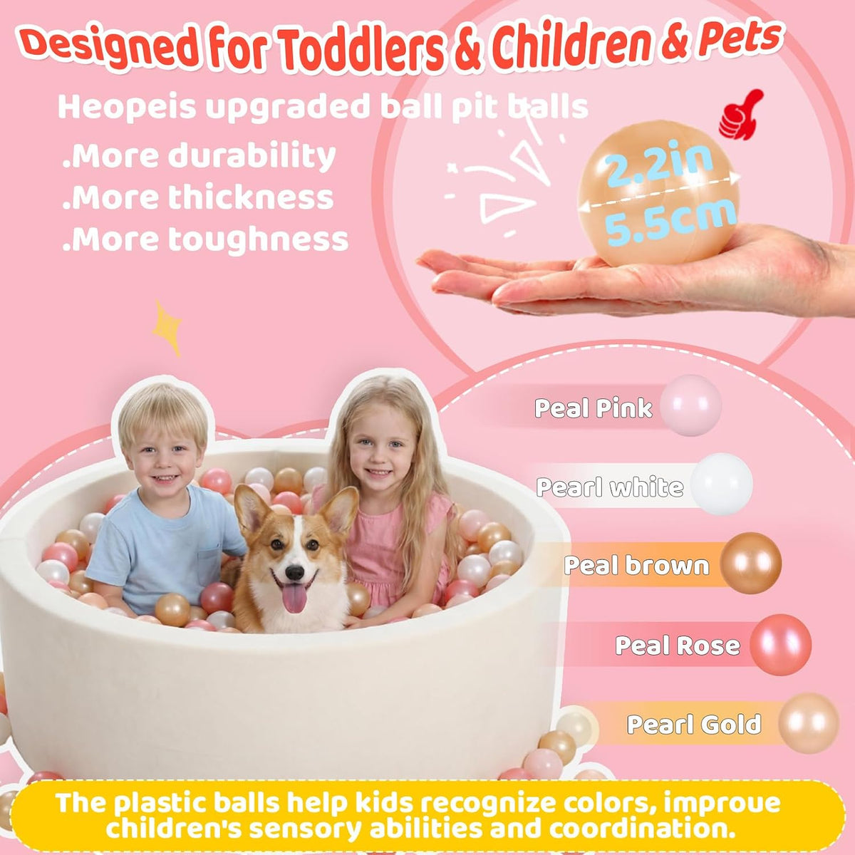 Ball Pit Balls Pack of 100 200 500 - Pearl Red+Gold+Pearl Pink+Pearl White+Pearl Brown / 100 balls - image 3