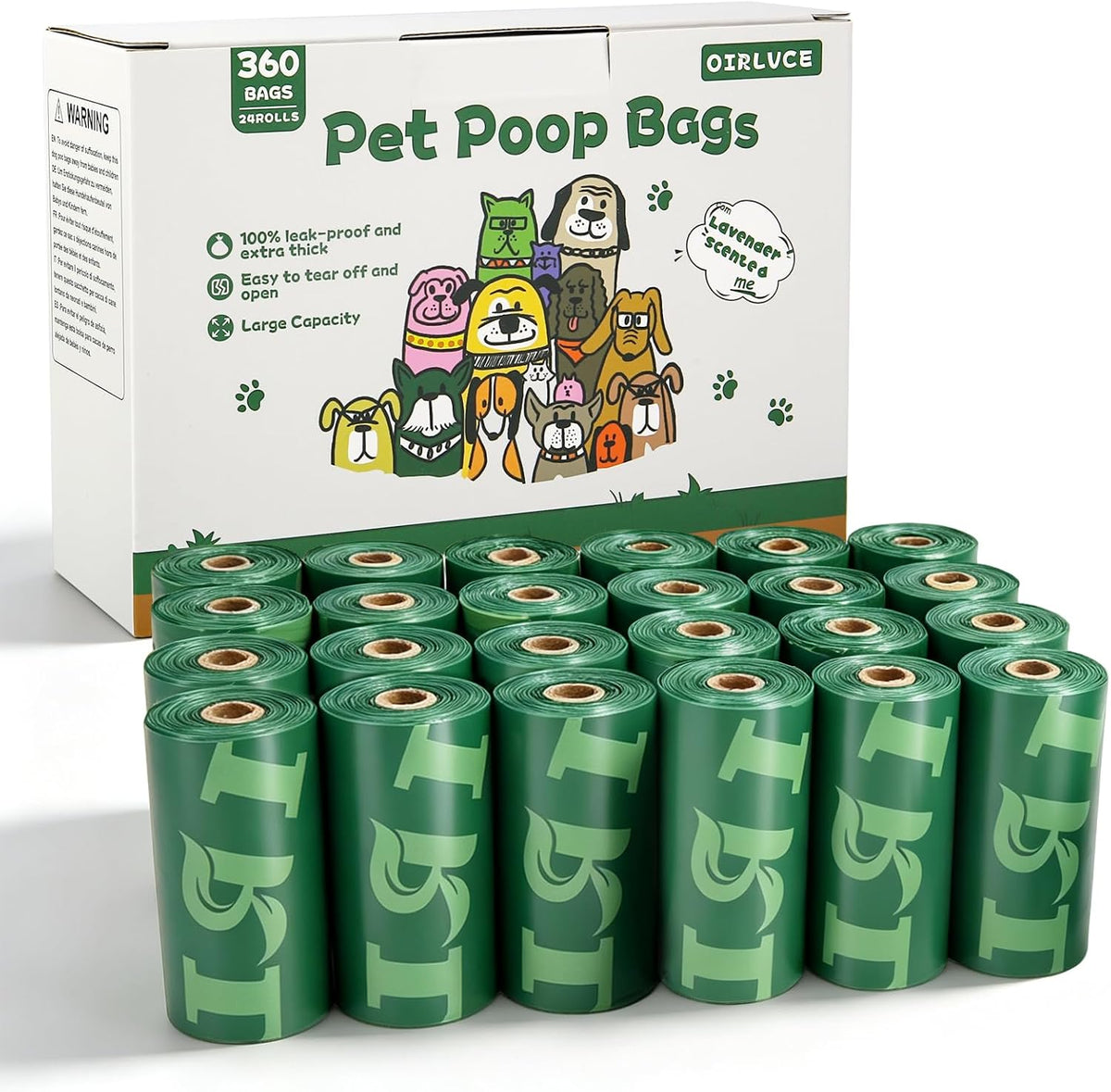 24Rolls 360 Dog Poop Bags, Leak Proof for Dog Walks Lavender