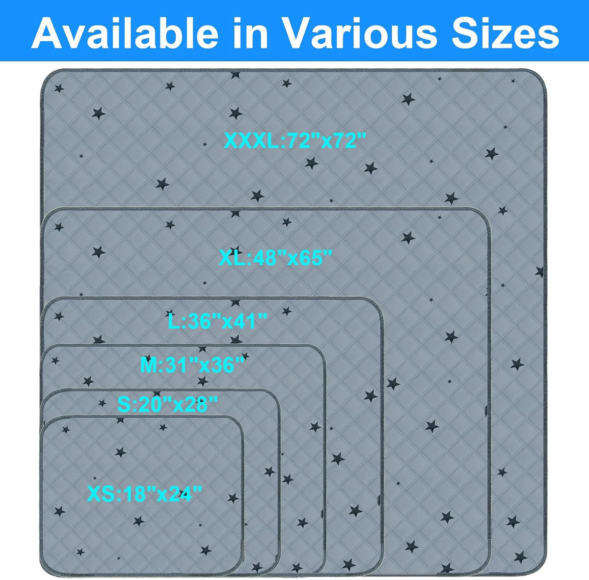 RIOUSSI Reusable Pee Pads for Dogs, Puppies. Washable, Absorbent - 24"x36"(4pack) / Gray Stars - image 3