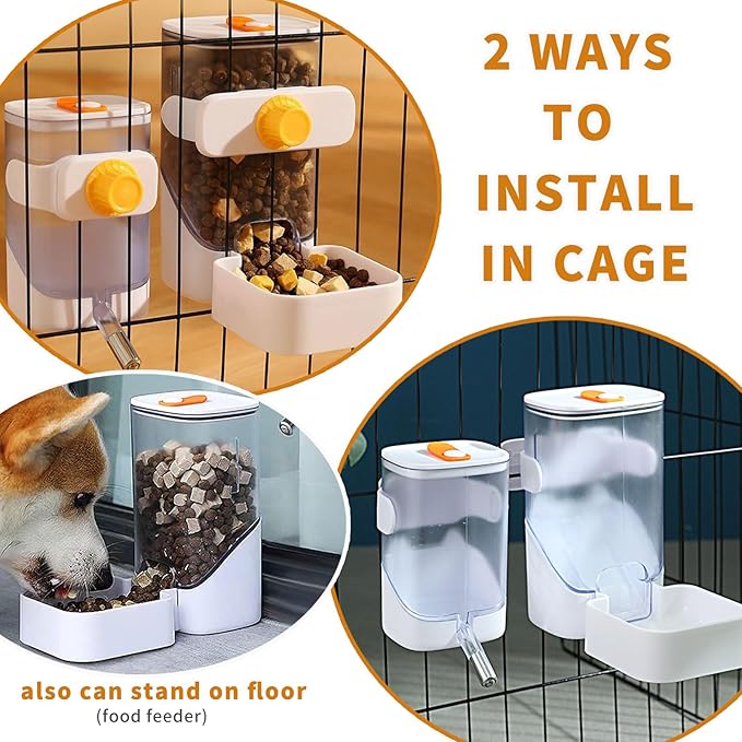 Oncpcare 24oz Rabbit Water Dispenser No Drip for Cage, Hanging Automatic Guinea Pig Water Bottle Large Small Aniaml Cage Accessories for Ferret Guinea Pig Rat Rabbit (White)