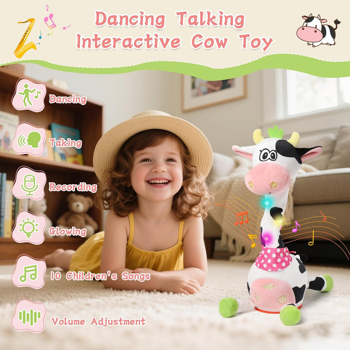 Dancing Talking Giraffe Toy, Singing Giraffe Baby Toys for Kids – Fun for Kids & Family - Cow - image 3