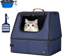 Portable Cat Travel Litter Box with Lid and 10 Pcs Disposable Liner - NAVY XL