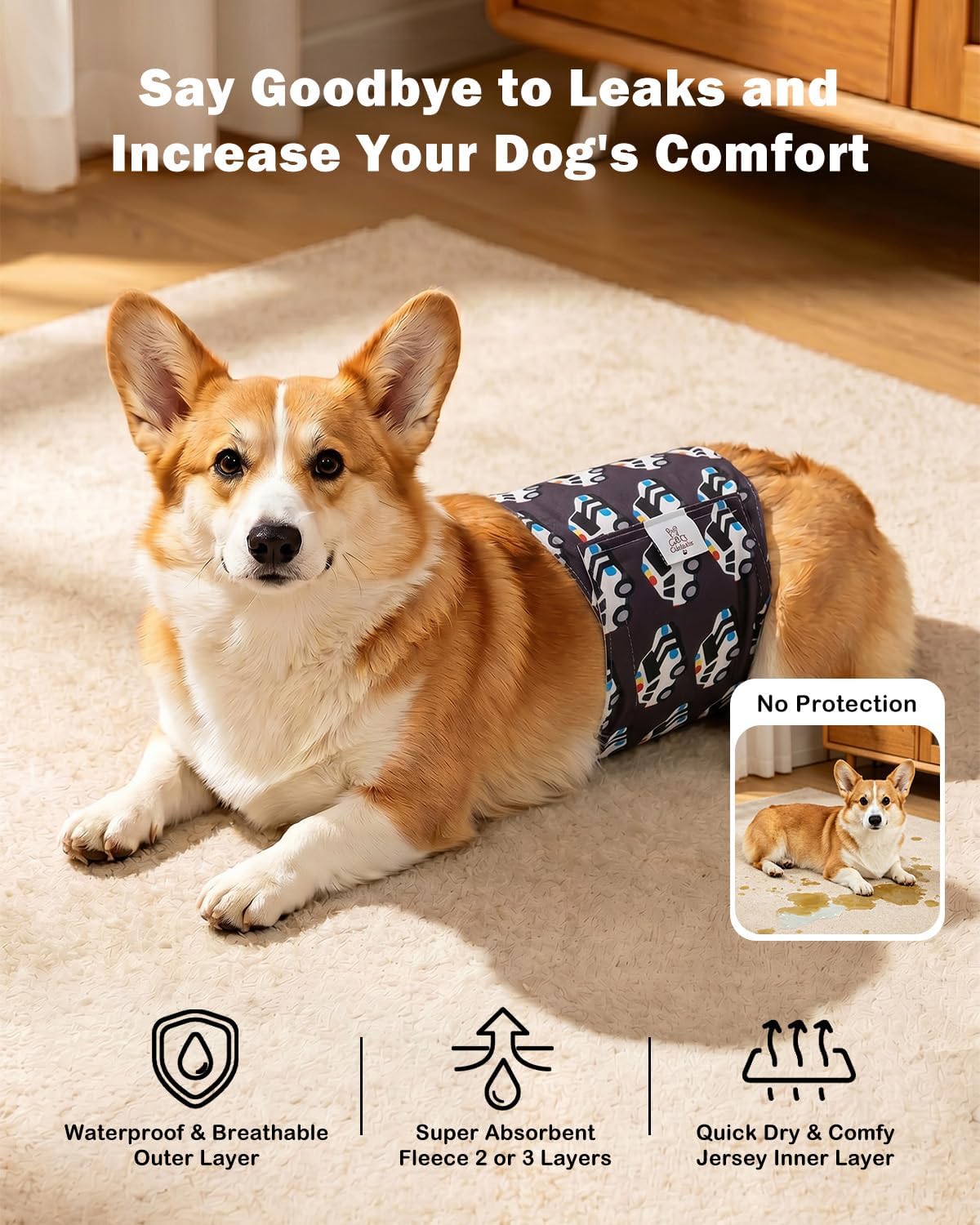 CuteBone Dog Belly Bands for Male Dogs Wraps Washable Doggie Diapers - Color Cruisers / M(14"-17") - image 2