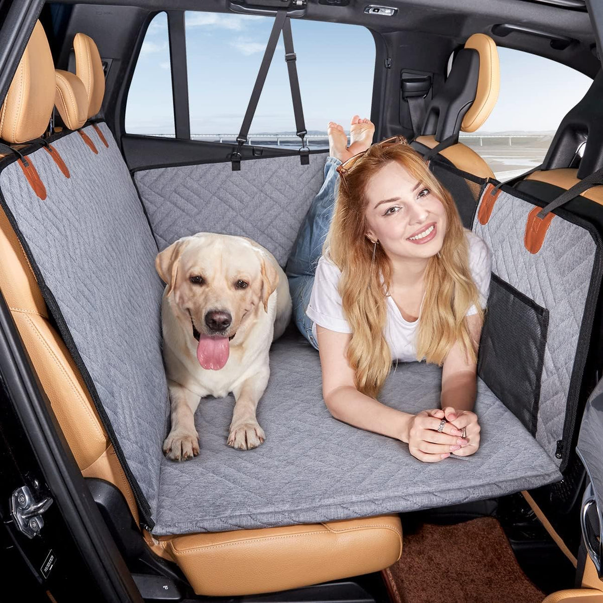 Hard Bottom Dog Car Seat Cover for Back Seat - Grey / For Car/SUV/Small Truck