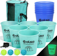 Olsa giant yard pong outdoor game with 12 plastic buckets, 4 balls and carry bag