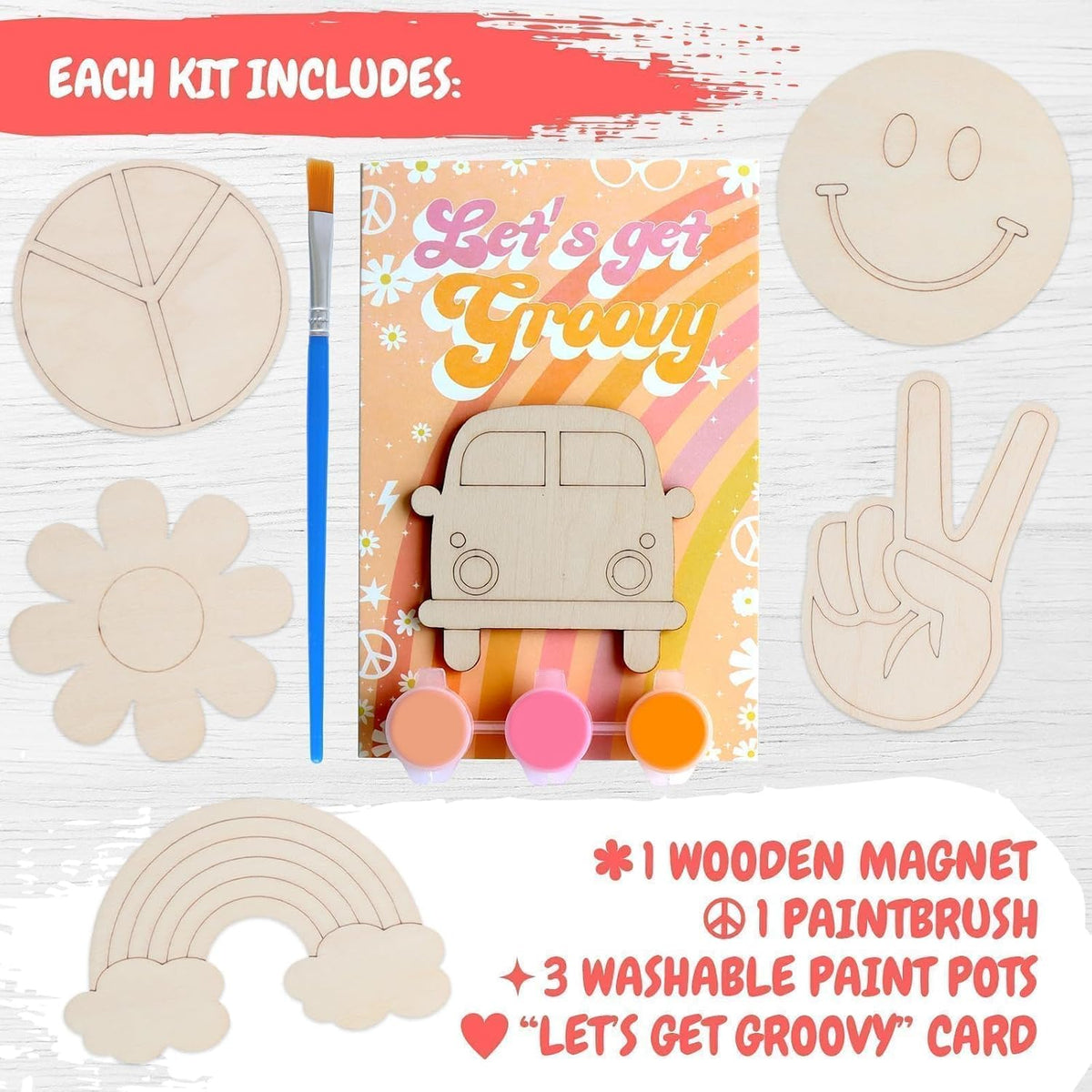 BOIKOKY 12-pack rainbow painting party favor kits with wooden rainbow magnets - view 14