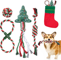 Christmas Dog Toys, Durable Crutch Bone Rope Toys 4 Pack - Christmas Tree & Ball & Candy & "8"
