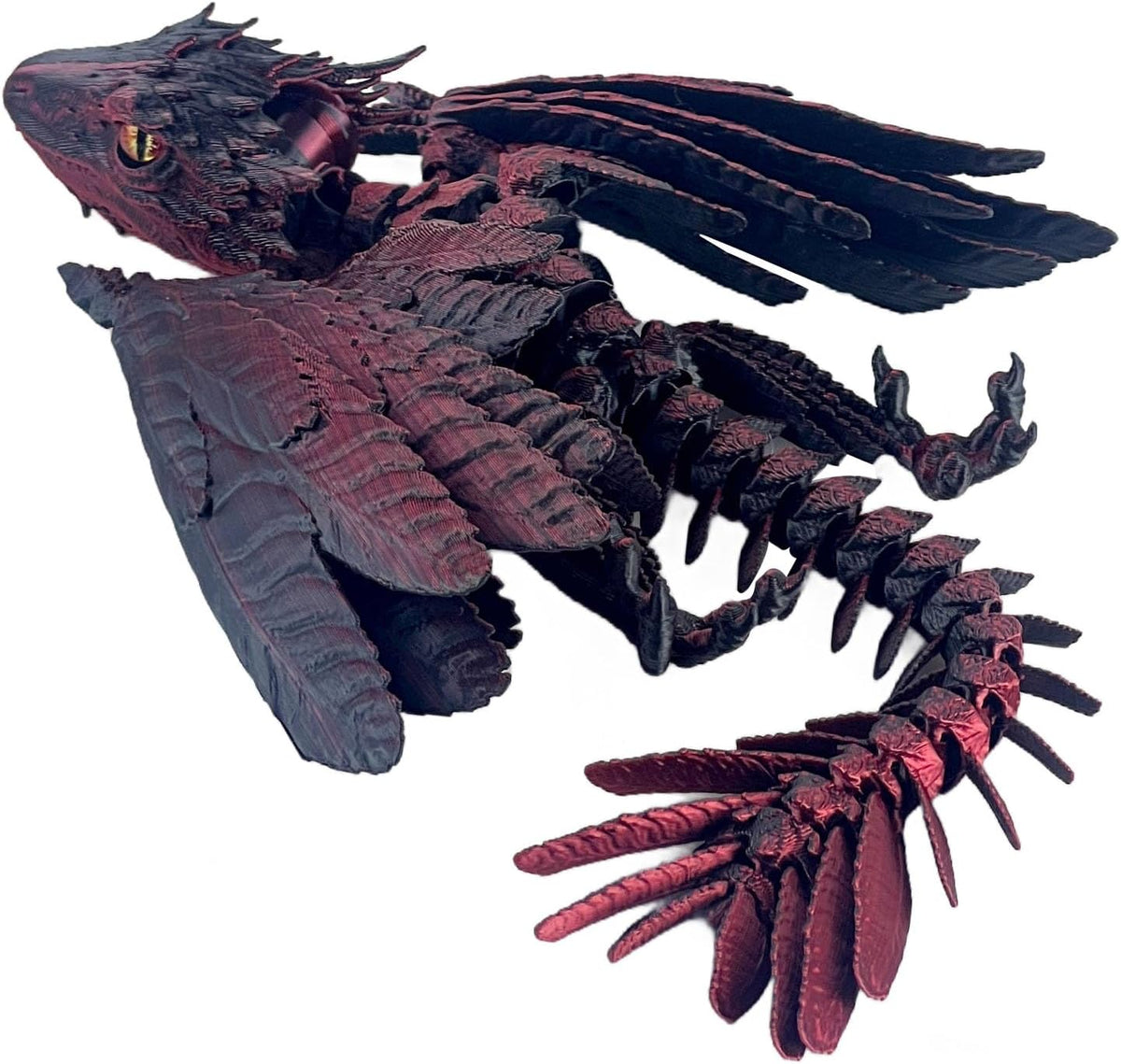 Feathered Wyvern Dragon, 3D Printed Dragon - Black Red