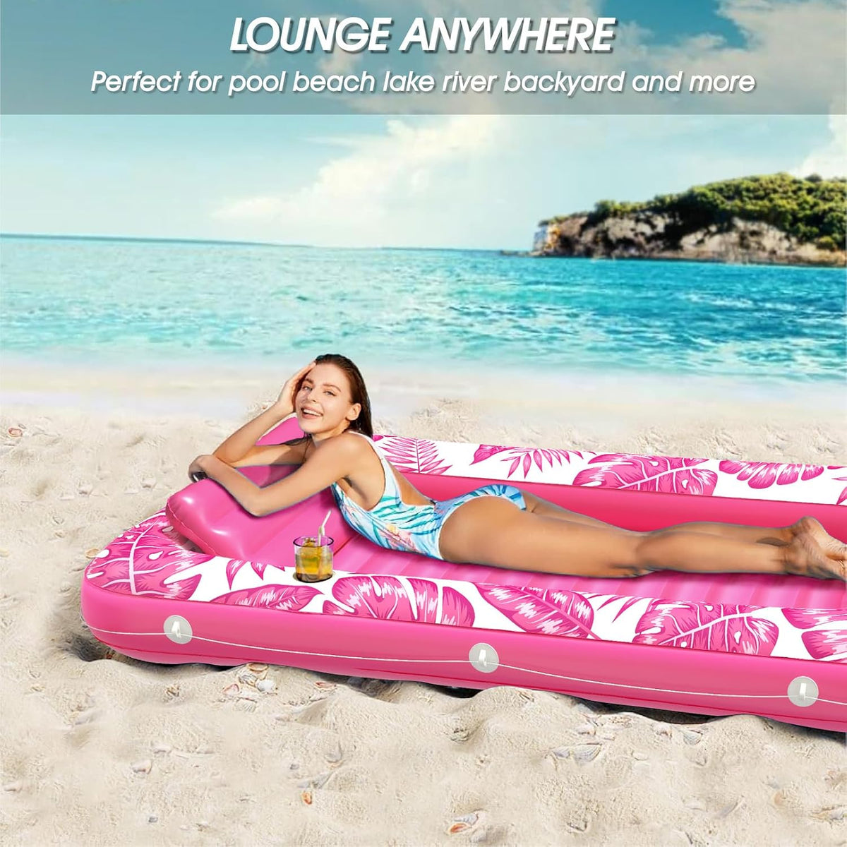 Inflatable Tanning Pool Lounger Float - Rose Pink / Large - image 4