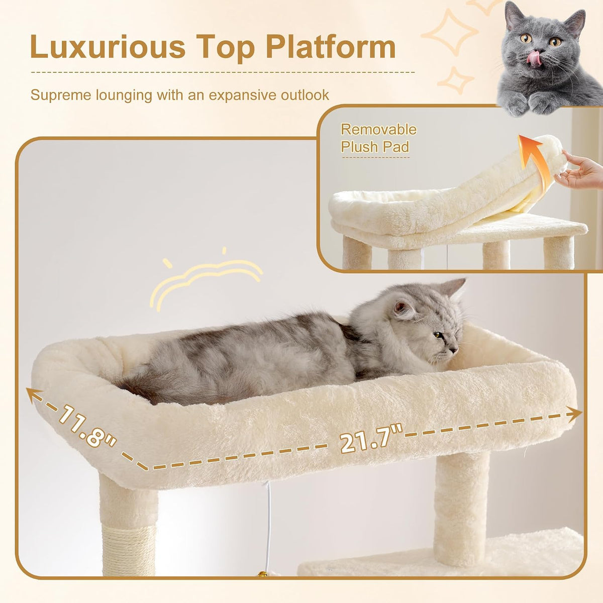 Heybly Cat Tree, 76-Inch Tall Heavy Duty Cat Tower for Big Cats HCT039G – Essentials for Cats - Beige / 76.8 inch - image 3