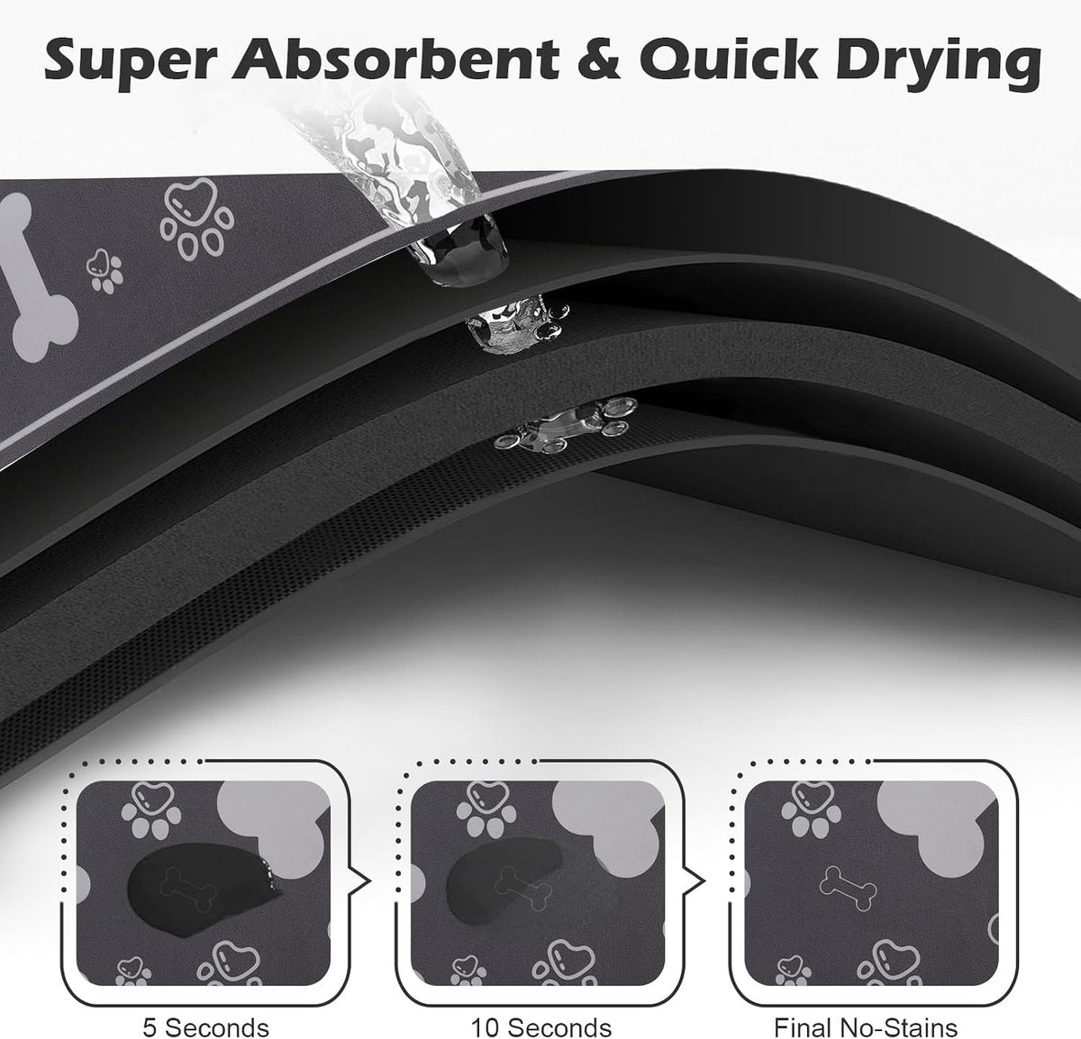 Dog Cat Food Mat, Rapid Absorbent Pet Feeding Mat - 29"L x 17"W / Square Dark Grey - image 2
